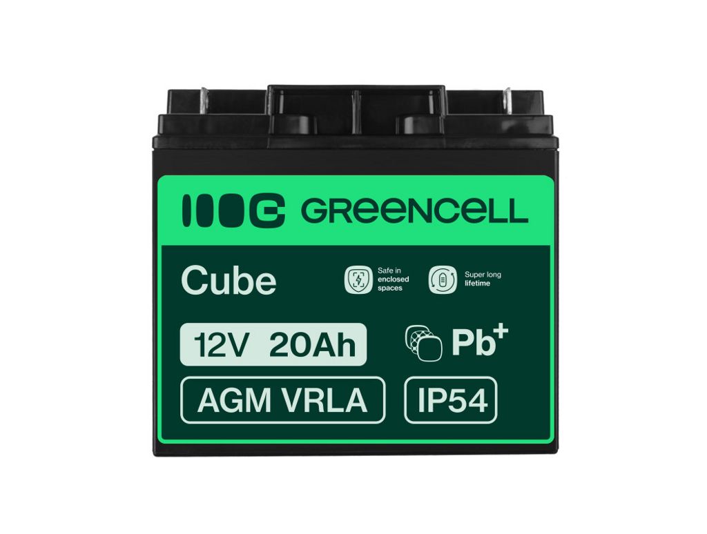 Green Cell AGM VRLA 12V 20Ah batteri för gräsklippare, skoter, båt, rullstol