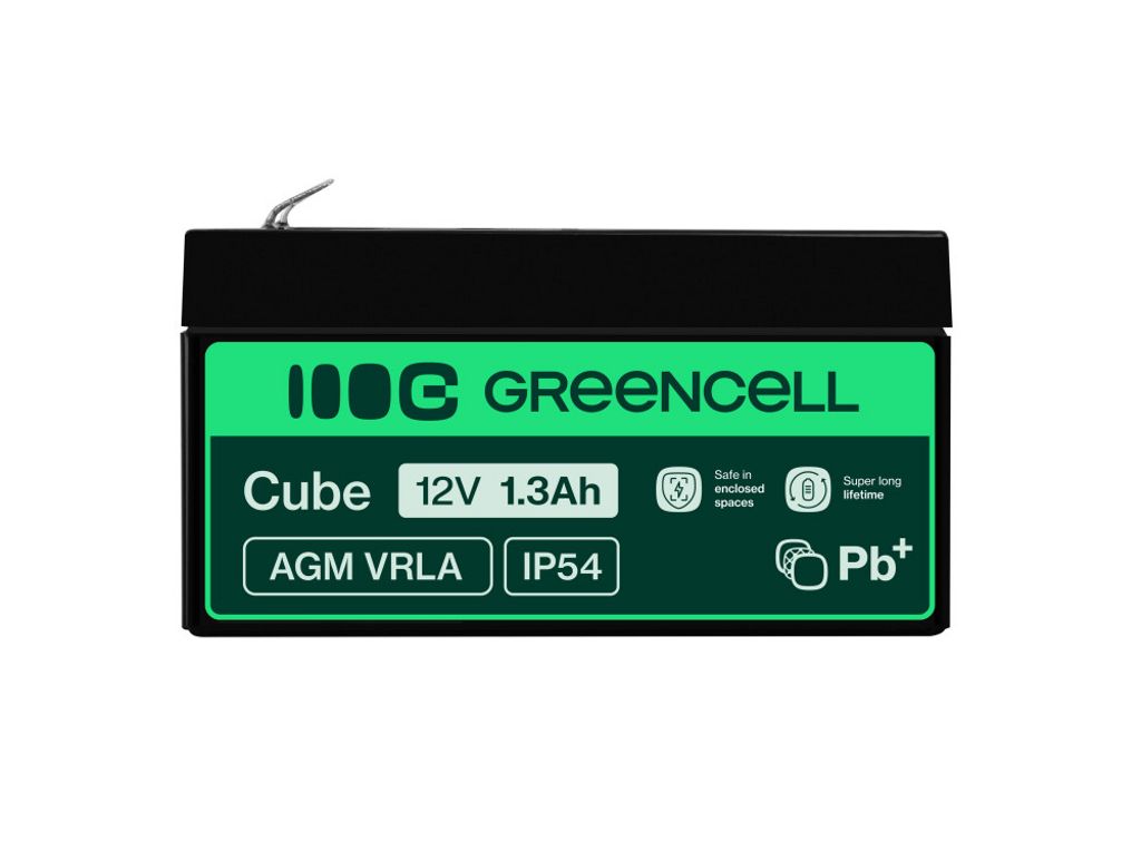 Green Cell AGM VRLA 12V 1,3Ah vedlikeholdsfritt batteri for alarmer og leker