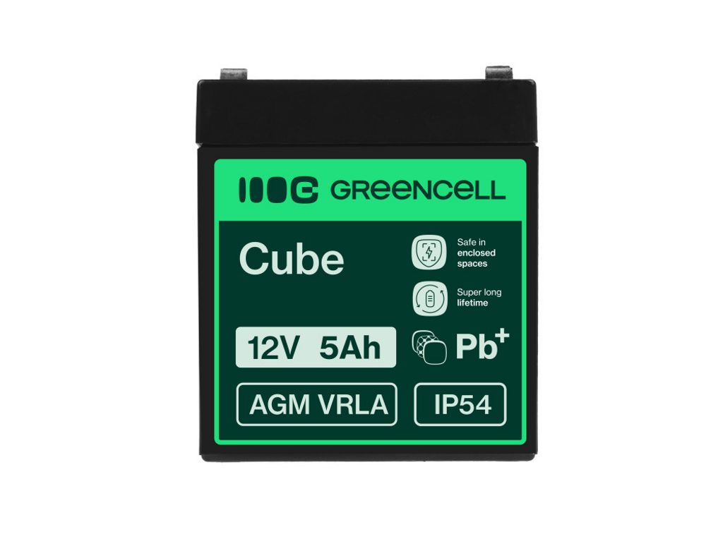 Green Cell AGM VRLA 12V 5Ah underhållsfritt batteri för larmsystem, kassaregister, leksaker