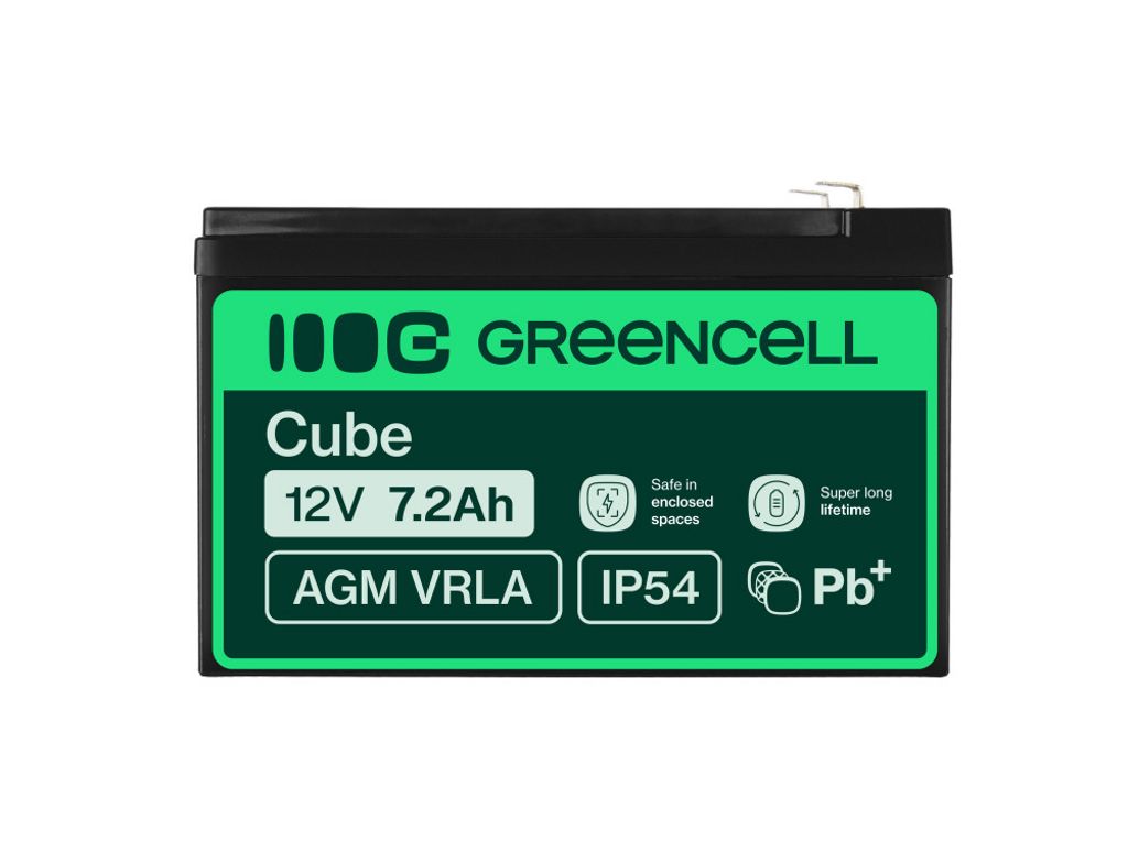 Green Cell AGM VRLA 12V 7.2Ah huoltovapaa akku hälytysjärjestelmiin, kassakoneisiin, leluihin