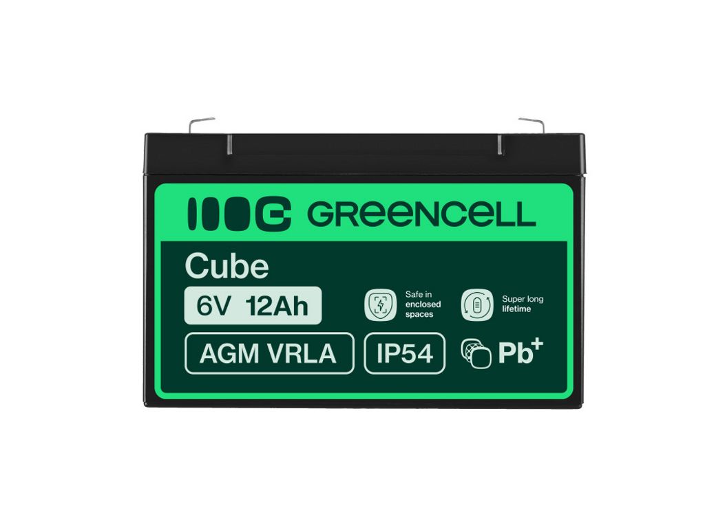 Green Cell AGM VRLA 6V 12Ah batteri for alarmsystemer, kasseapparater, leker