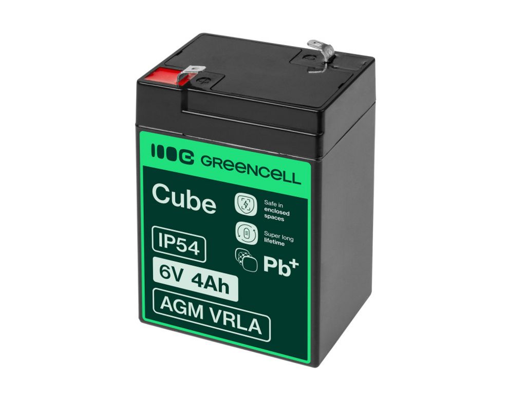 Green Cell 6V 4Ah VRLA-batteri for alarmer, kasseapparater og leker