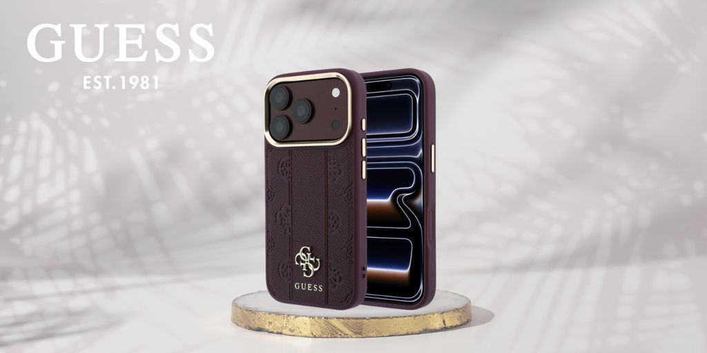 Guess Stripe Peony 4G Logo MagSafe -kuori  iPhone 18 Pro Max:lle - Burgundi