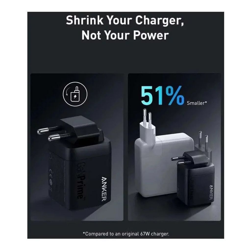 Anker Prime 67W GaN-vegglader – 2 x USB-C + 1 x USB-A