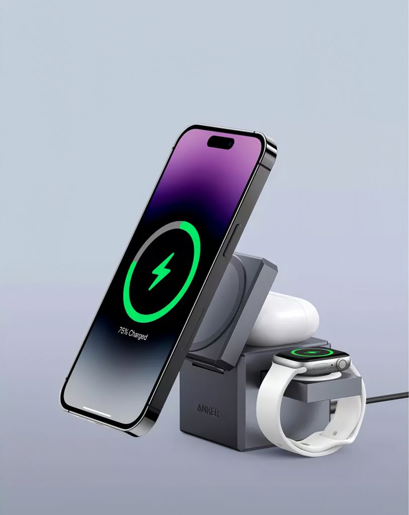 Anker 3-i-1 Cube trådløs lader 15W – svart