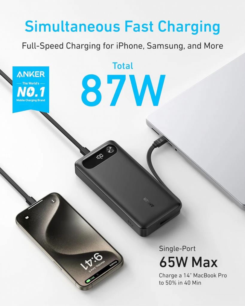 Anker PowerCore 20000 mAh 87W – Kraftig USB-C / USB-A Powerbank