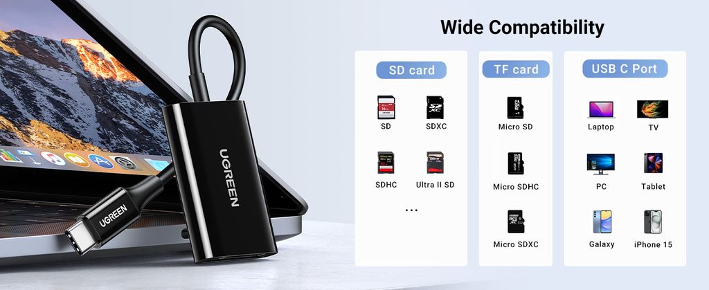 Ugreen CM265 USB-C-kortinlukija SD/microSD/TF – musta