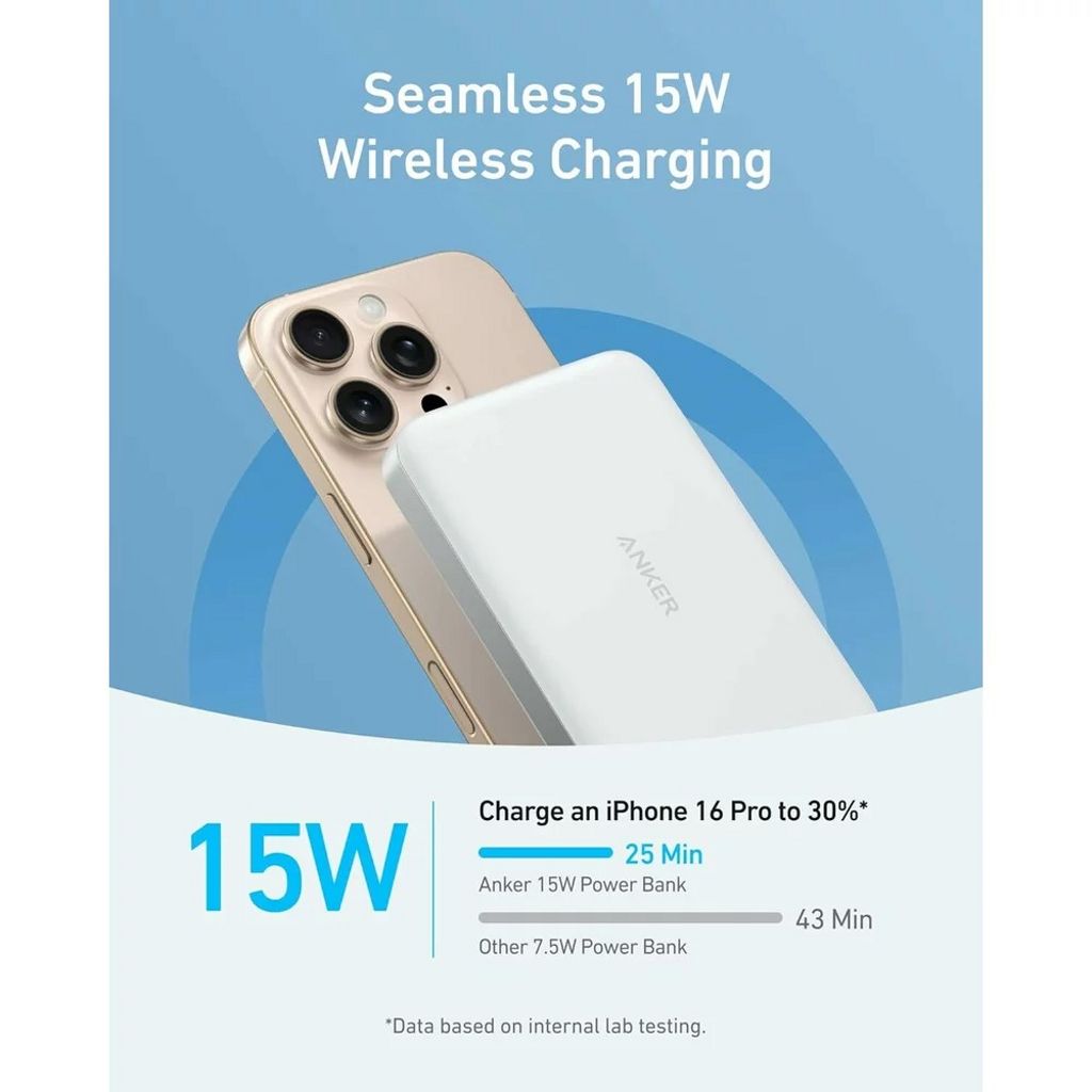 Anker MagGo Slim 10000 mAh Magnetisk Powerbank - 30W, Hvid