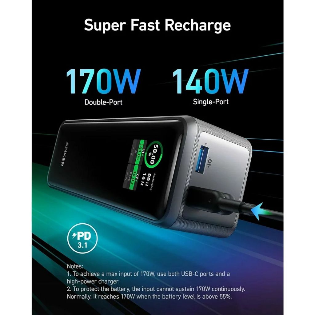 Anker Prime 27650 mAh 250W Powerbank - Sort