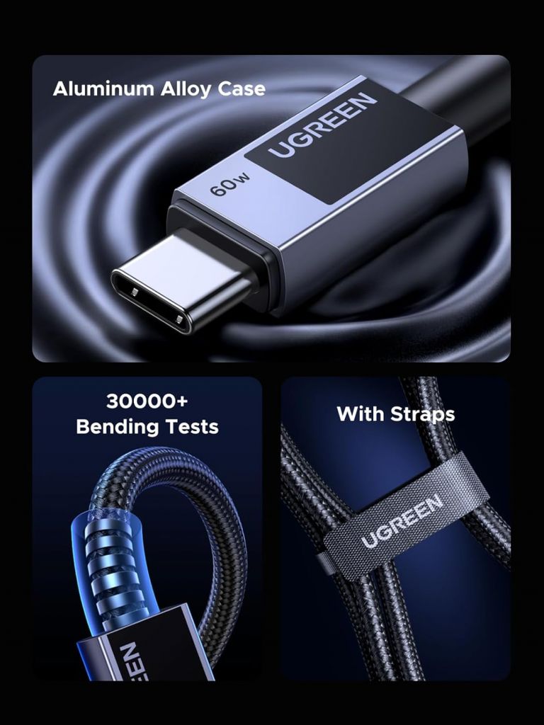 UGREEN L524 USB-C till USB-C-kabel 60W, 2m – Grå