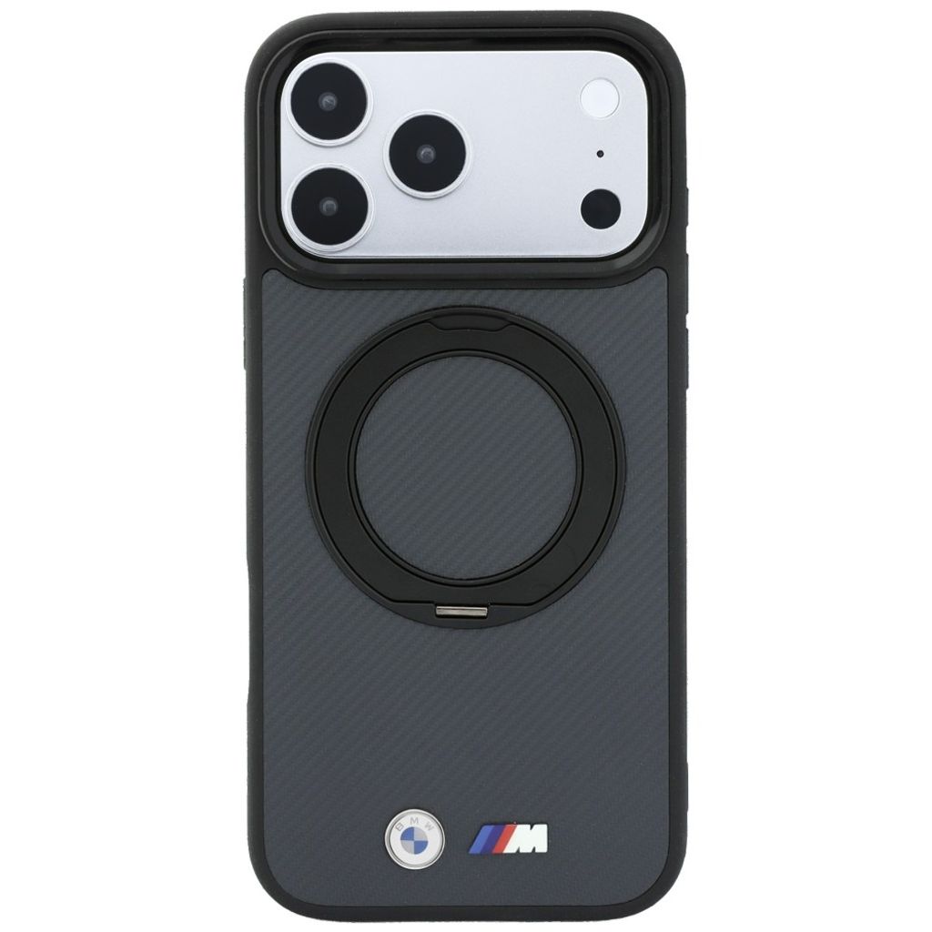 BMW Kevlar Ring Stand 360 MagSafe -kuori till iPhone 18 Pro Max/17 Pro Max - Harmaa