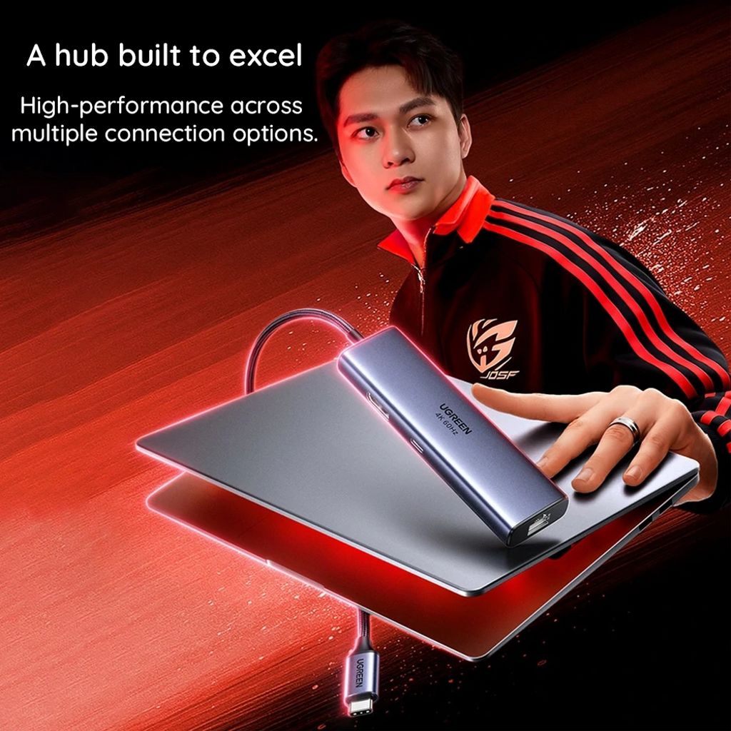 UGREEN CM512 USB-C-keskitin 6in1, jossa 1x USB-C/2x USB-A/1x RJ45/1x DisplayPort - harmaa