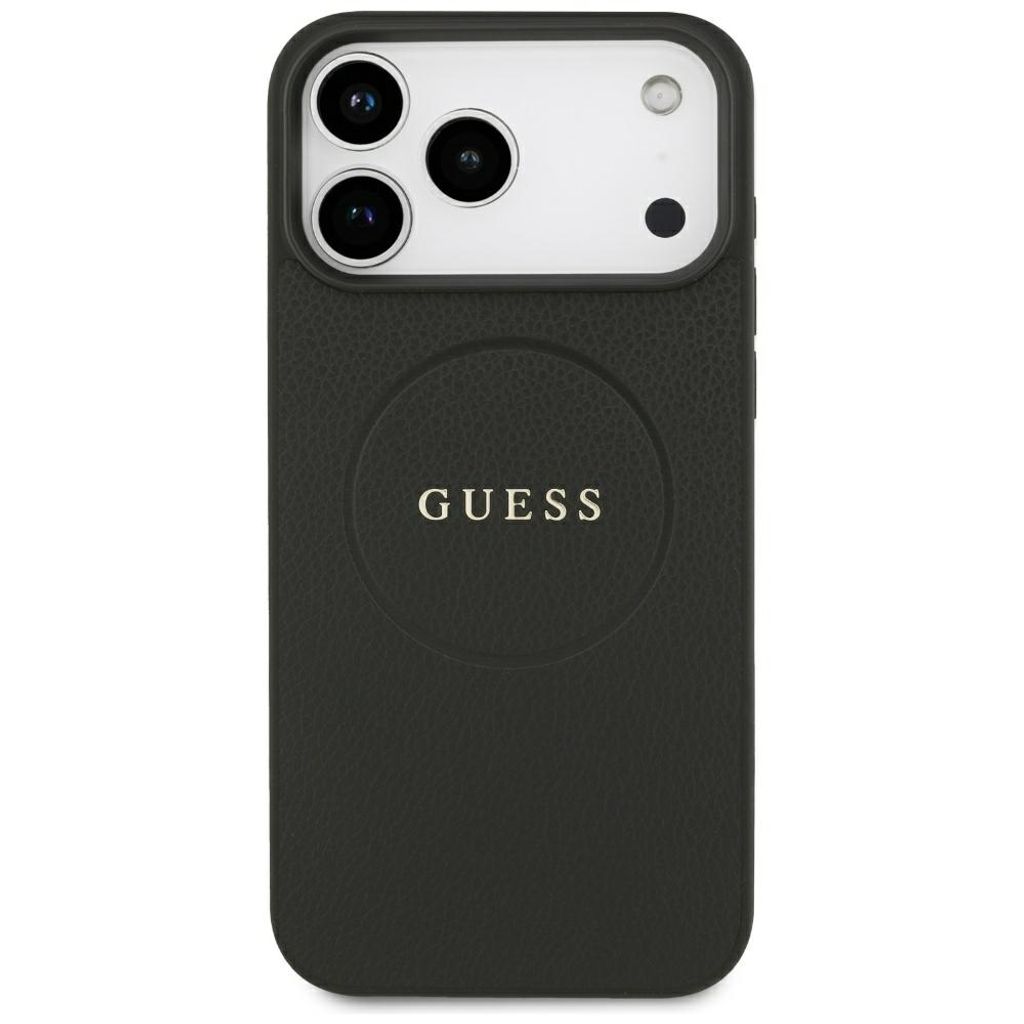 Guess Grained Gold Ring MagSafe -kuori iPhone 18 Pro/17 Pro:lle - Musta