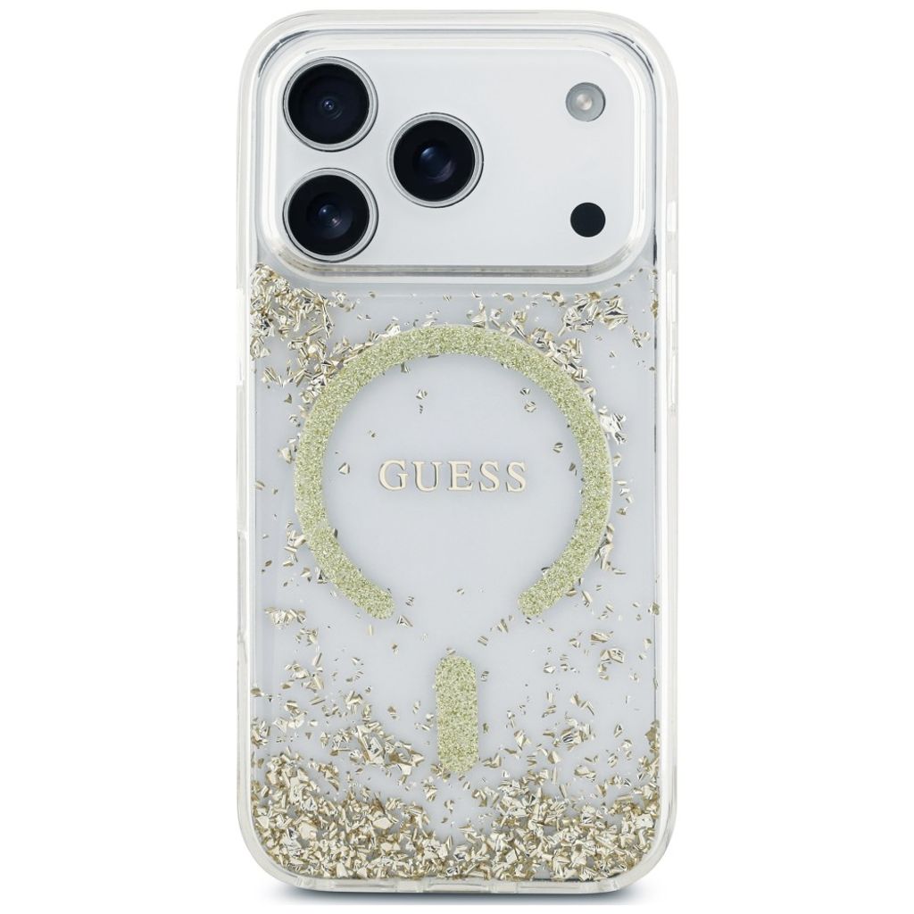 Guess Resin Glitter MagSafe -kuori iPhone 18 Pro Max:lle - Kulta