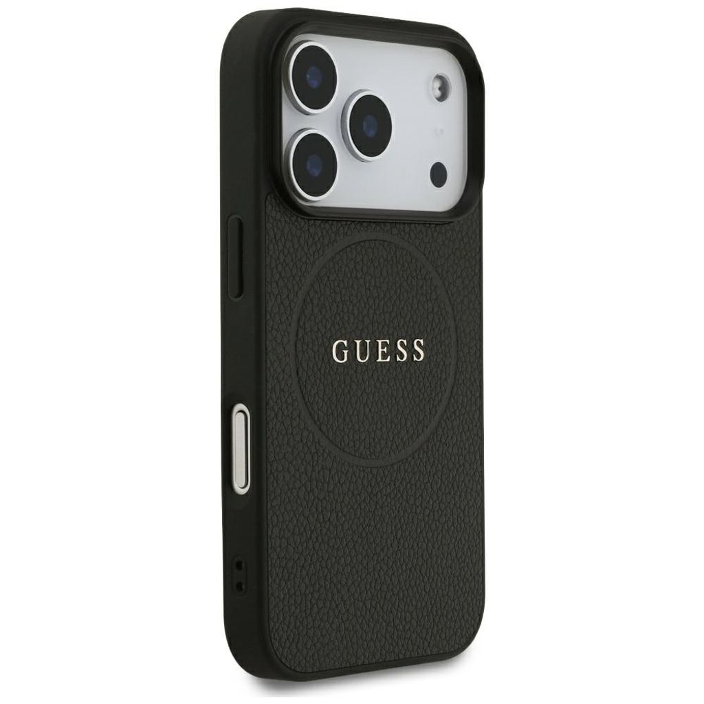 Guess Grained Gold Ring MagSafe -kuori  iPhone 18 Pro Max/17 Pro Max:lle - Musta