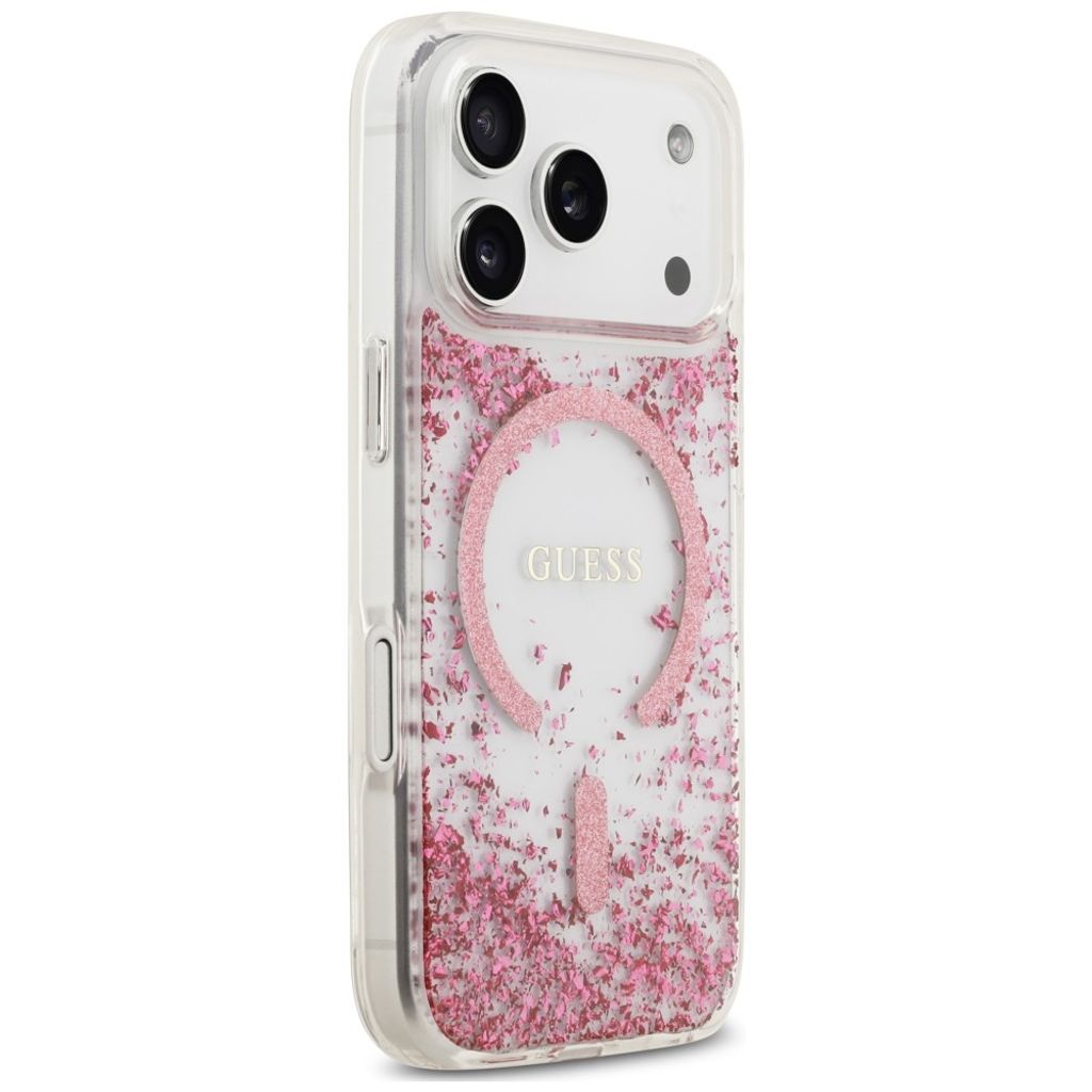 Guess Resin Glitter MagSafe -kuori  iPhone 18 Pro Max:lle - Vaaleanpunainen