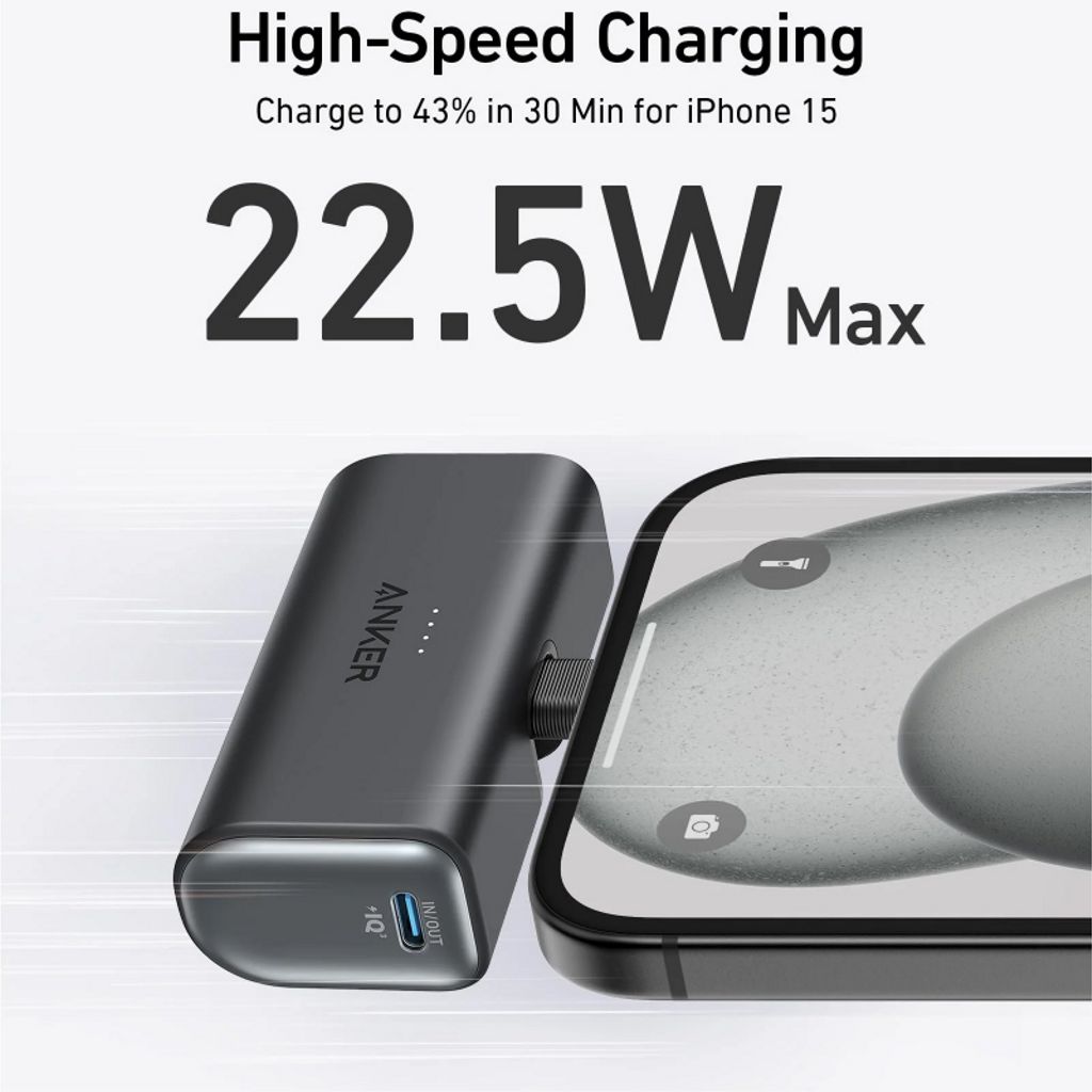 Anker Nano Powerbank 5000 mAh 22.5W - USB-C, Svart
