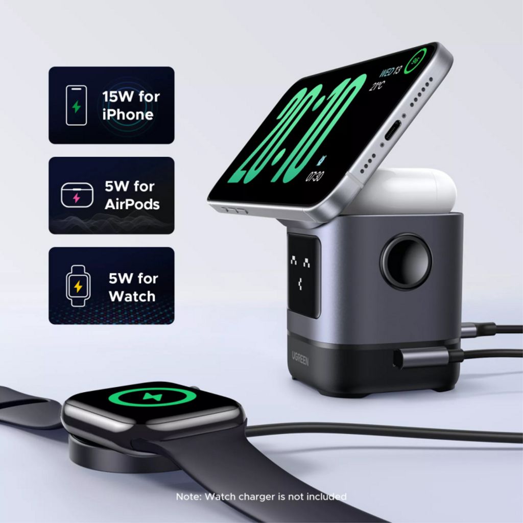 UGREEN W709 Uno 2-i-1 trådløs lader 15W – svart