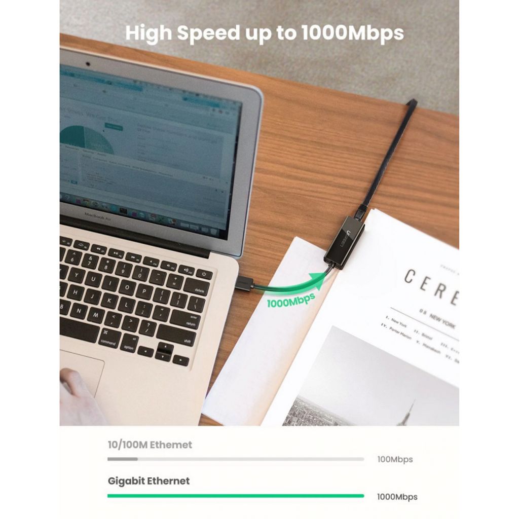 UGREEN CR111 Ethernet-adapter RJ45, USB 3.0 - svart