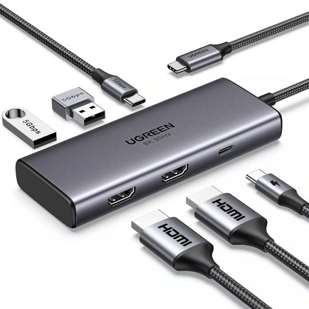 UGREEN USB-C-keskitin 2x USB-A/2x USB-C/2x HDMI - Harmaa