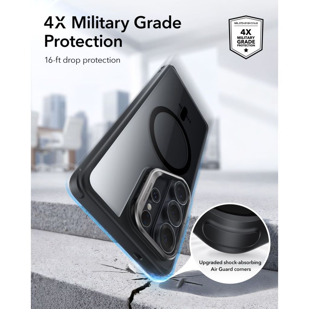 ESR Classic Hybrid Kickstand MagSafe Cover til Samsung Galaxy S26 Ultra - Gennemsigtig sort