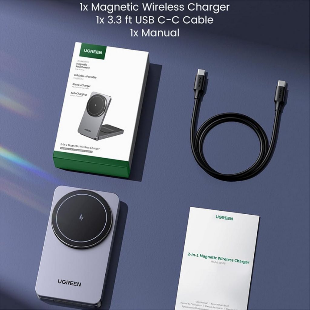UGREEN W528 2-i-1 trådløs lader 20W – hvit
