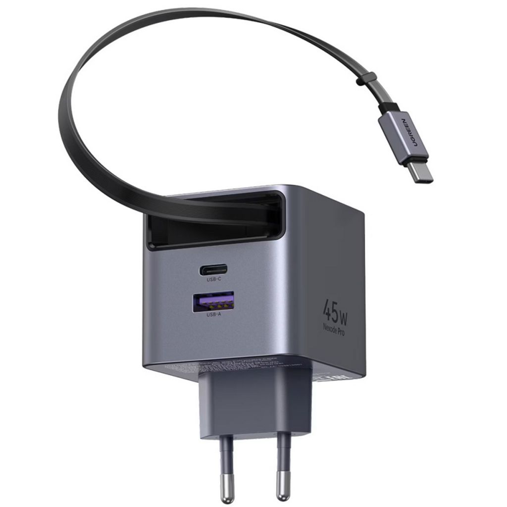 UGREEN Väggladdare X614 45W, 3A, USB-A/USB-C med USB-C-kabel - Grå