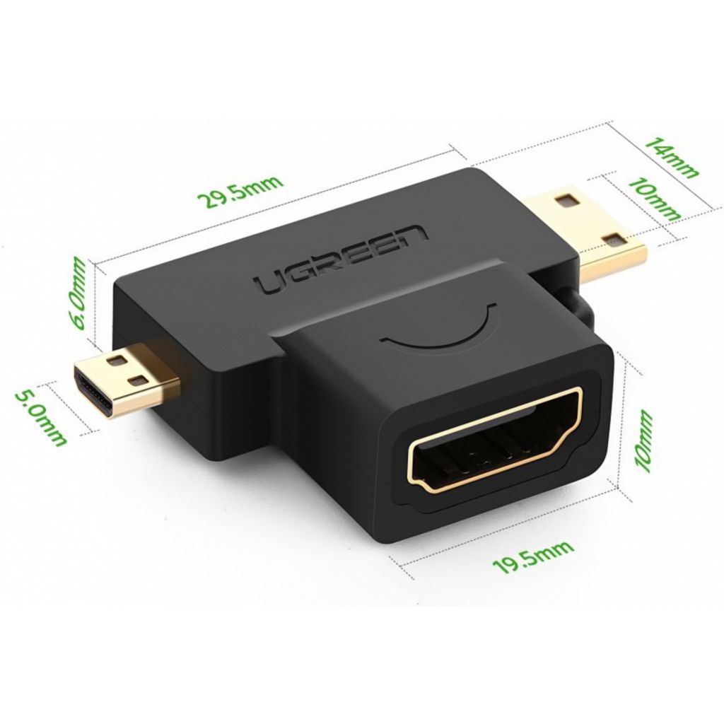 UGREEN HD129 Videoadapter miniHDMI/microHDMI til HDMI – svart