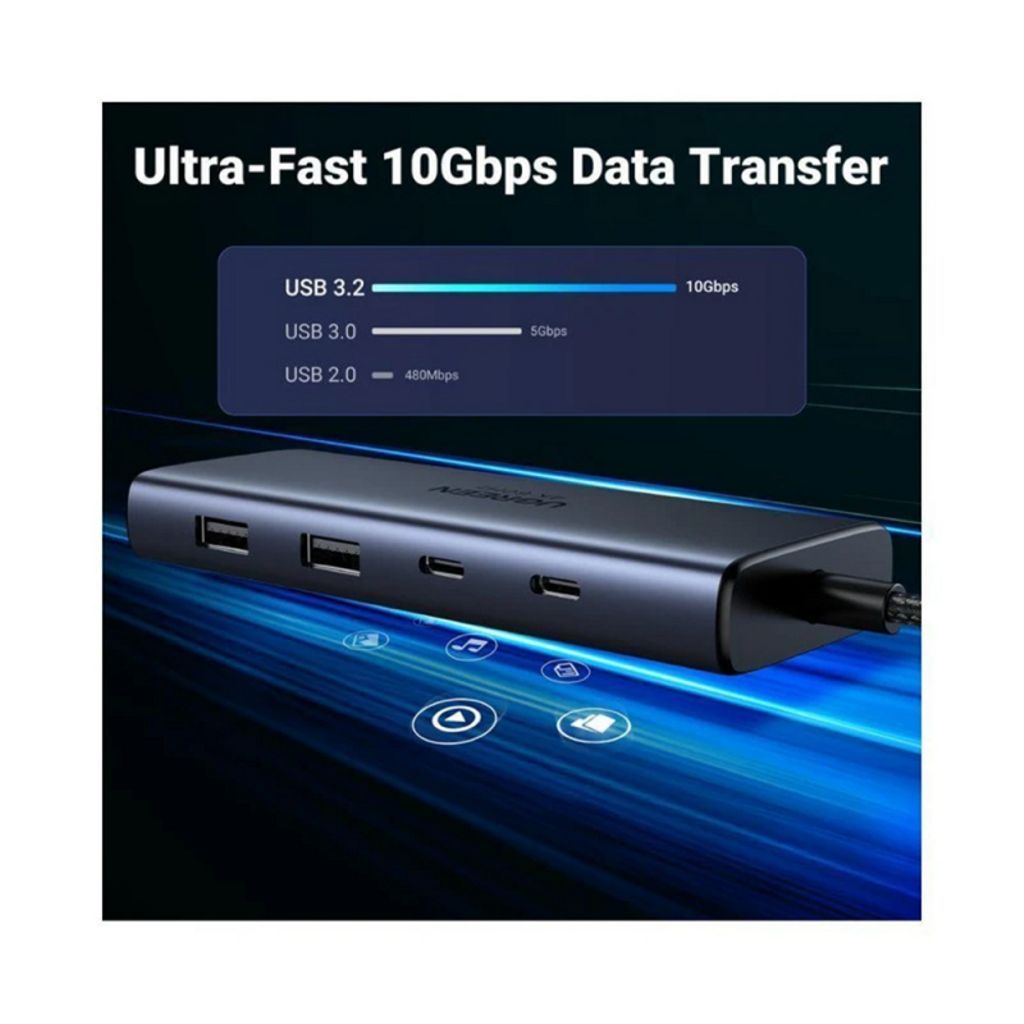 UGREEN USB-C-keskitin 2x USB-A/3x USB-C/2x HDMI - Harmaa