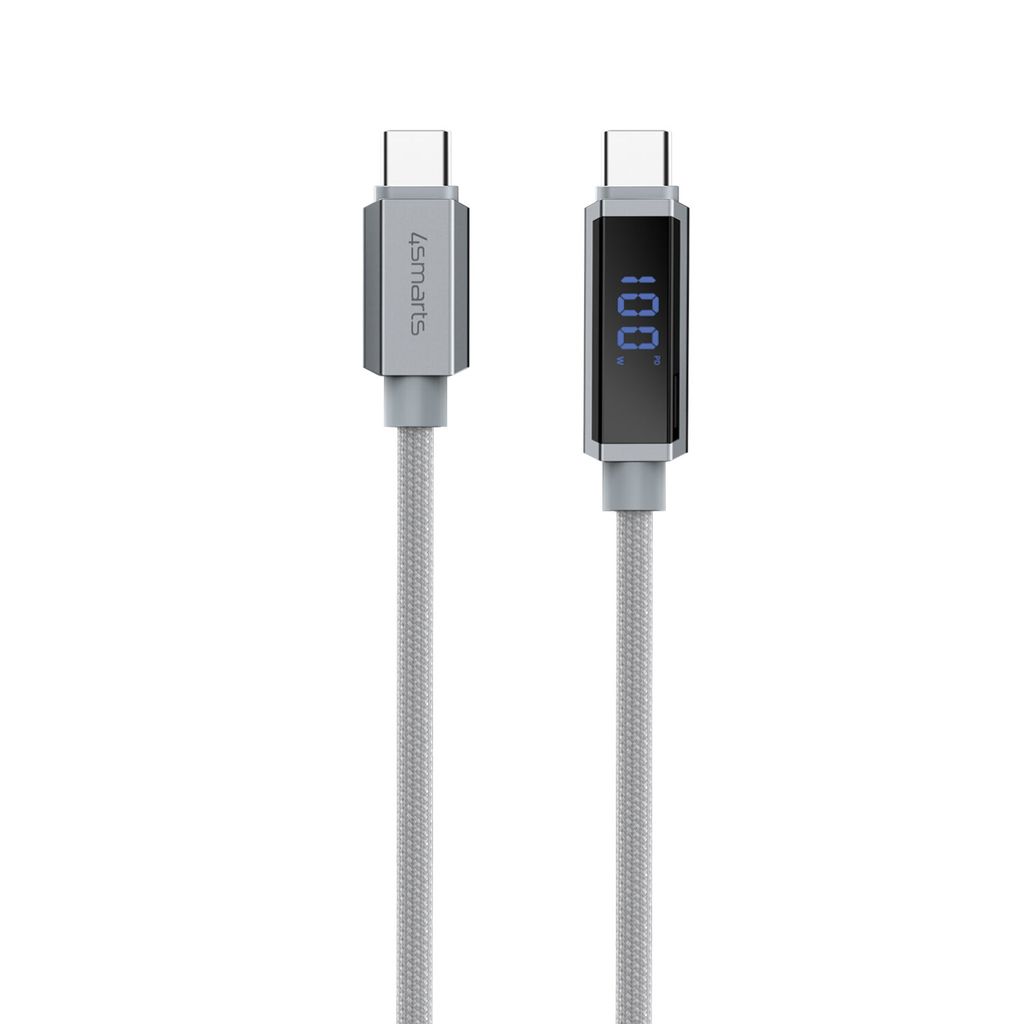 4Smarts DigitCord 100W USB-C-kabel med skjerm – grå