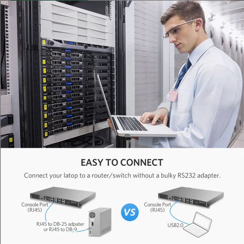 Ugreen CM204 USB-konsolikaapeli, RJ45, 3 m - musta