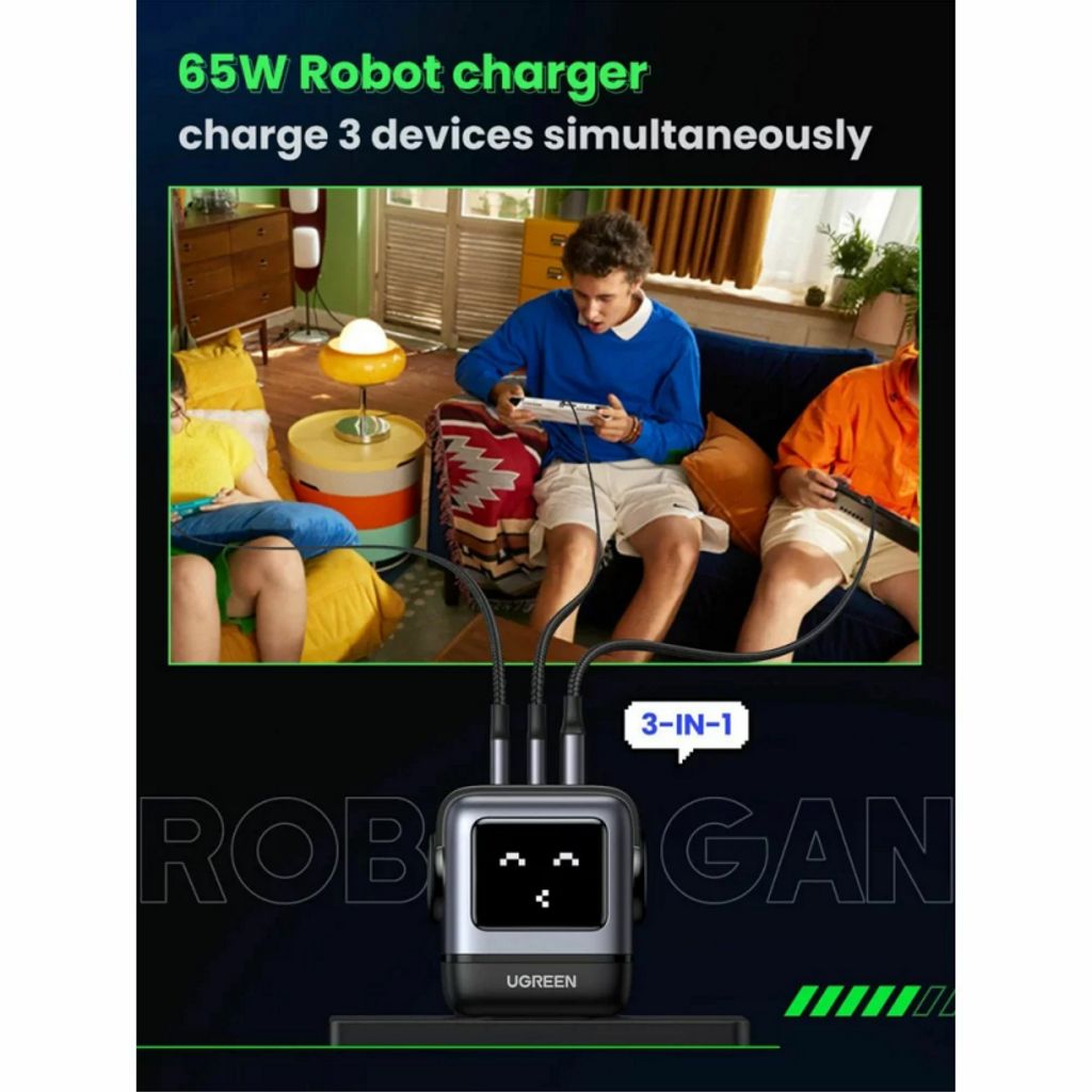 UGREEN CD361 Uno 65W seinälaturi – 2 x USB-C + 1 x USB-A