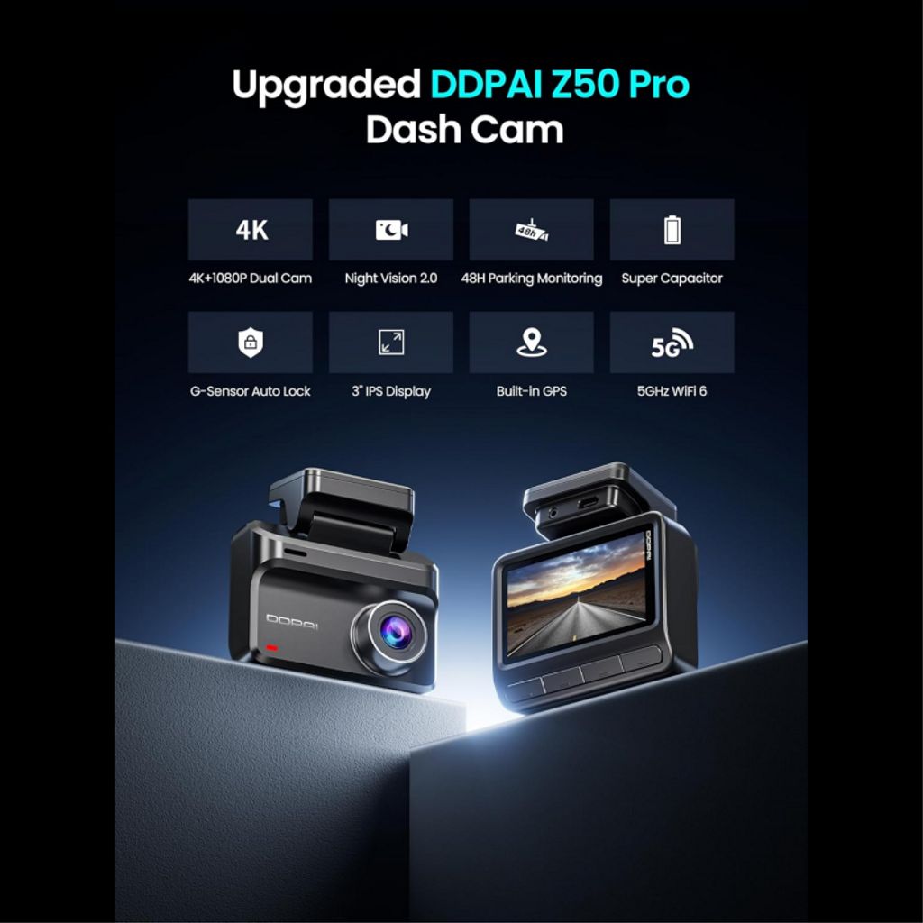 DDPAI Autokamera Z50 Pro Dual etu- ja takakameralla 4K – Musta