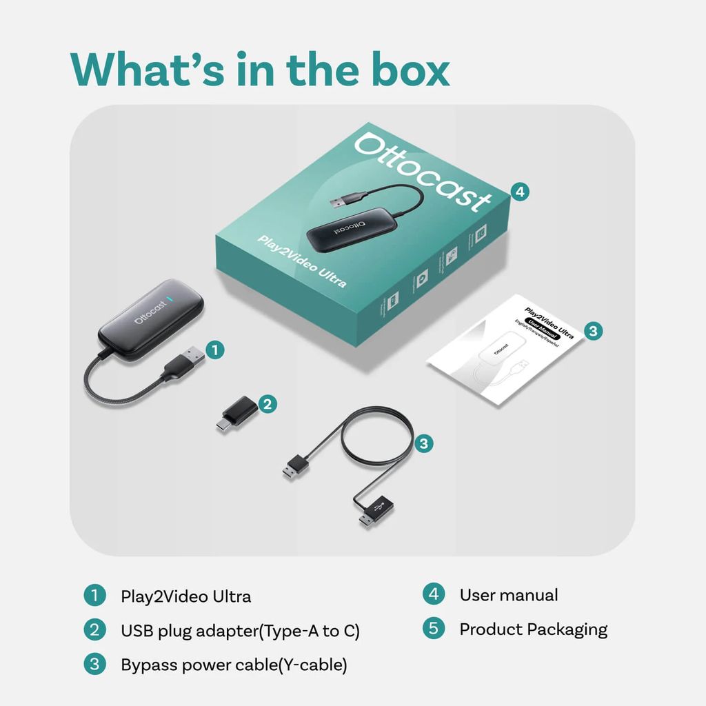 Ottocast Play2Video Ultra trådløs CarPlay/Android Auto-adapter - sort