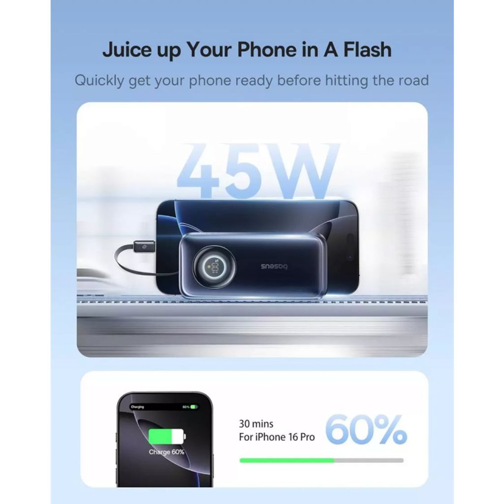 Baseus Powerbank EnerCore CR11 10000mAh 45W PD med USB-C-kabel – Svart