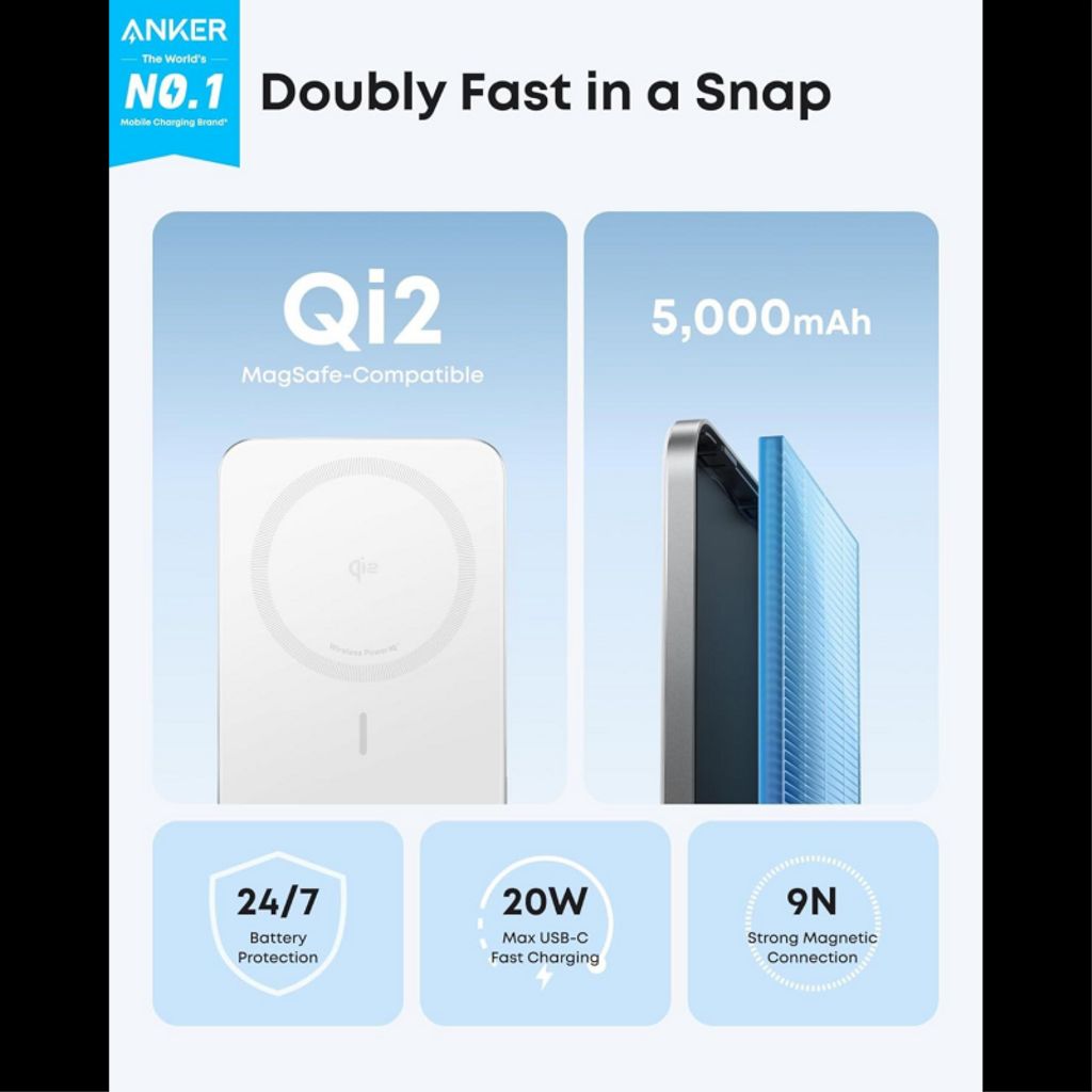 Anker Nano powerbank 5000mAh Qi2 MagSafe – vit