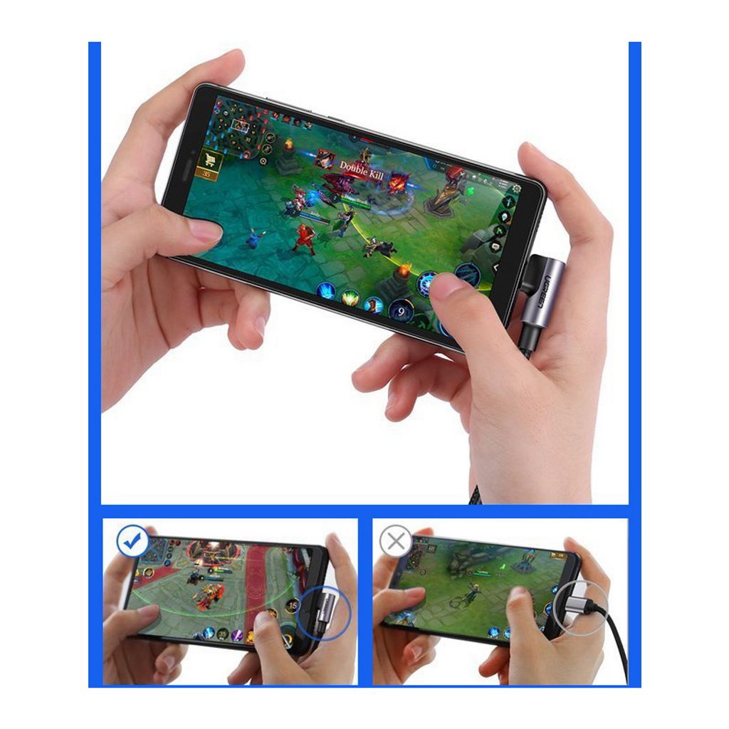 UGREEN US284 USB-A till USB-C kabel vinklad, 18W, 3A, 3m – Grå