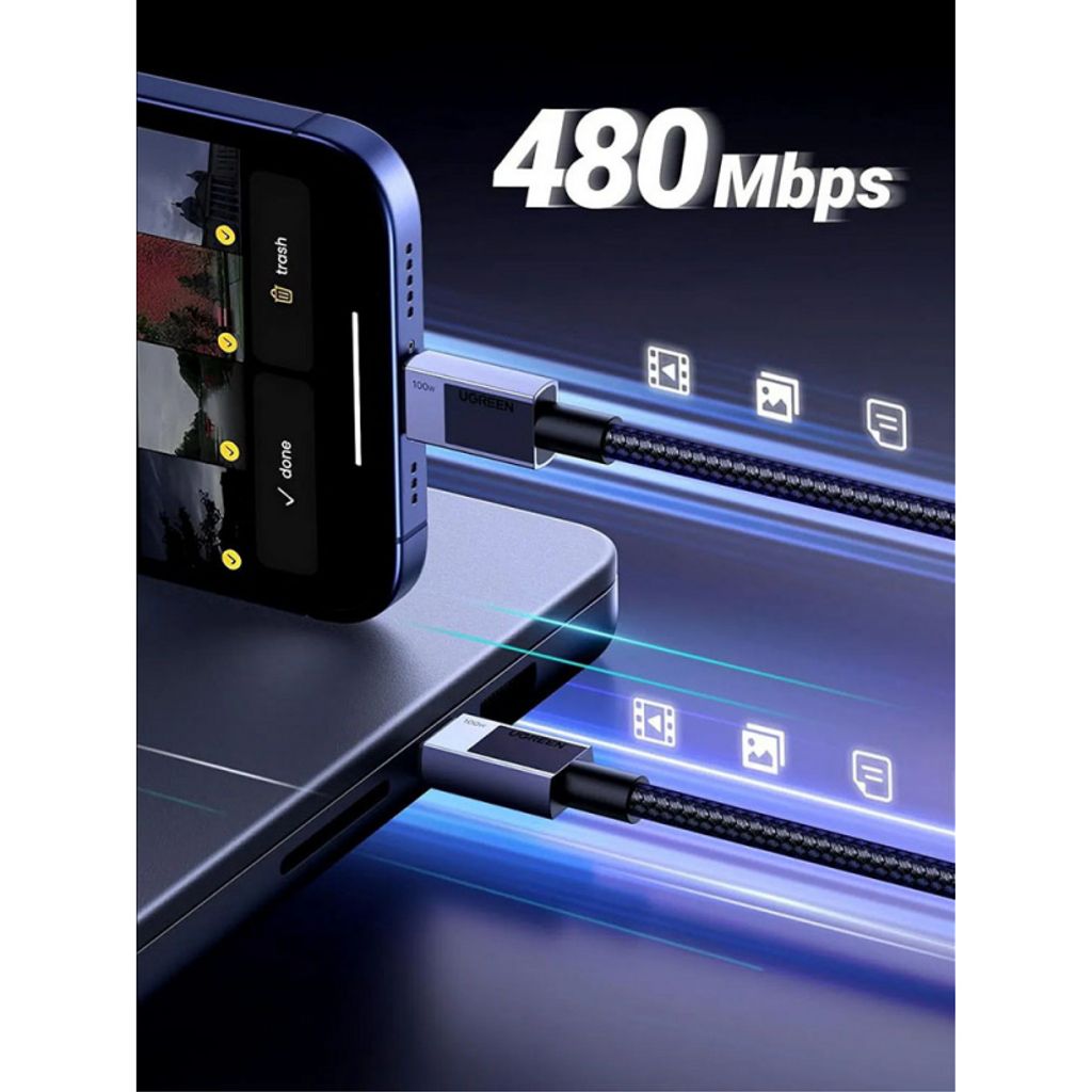 UGREEN L512 USB-C til USB-C kabel 100W – 3 m, grå