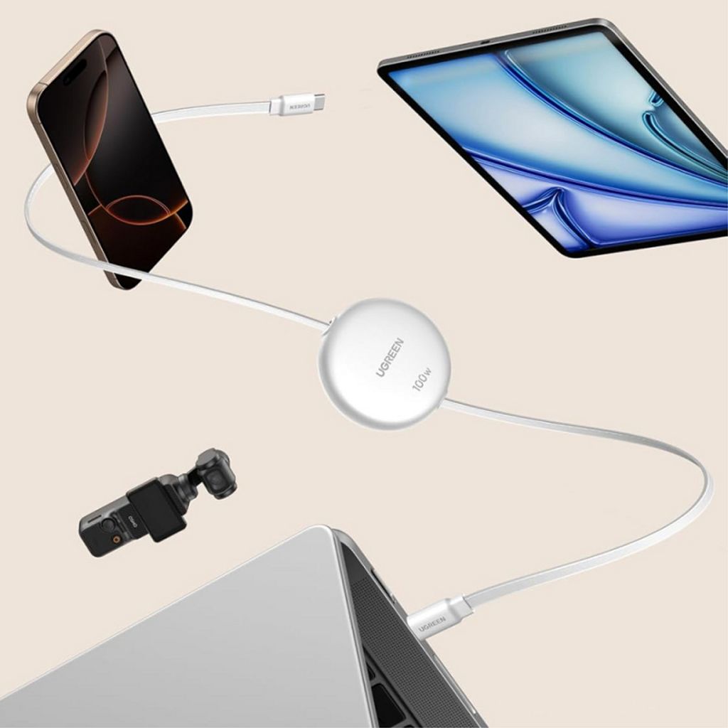 UGREEN USB-C - USB-C PD -pikalatauskaapeli, jatkettava, 100 W – valkoinen