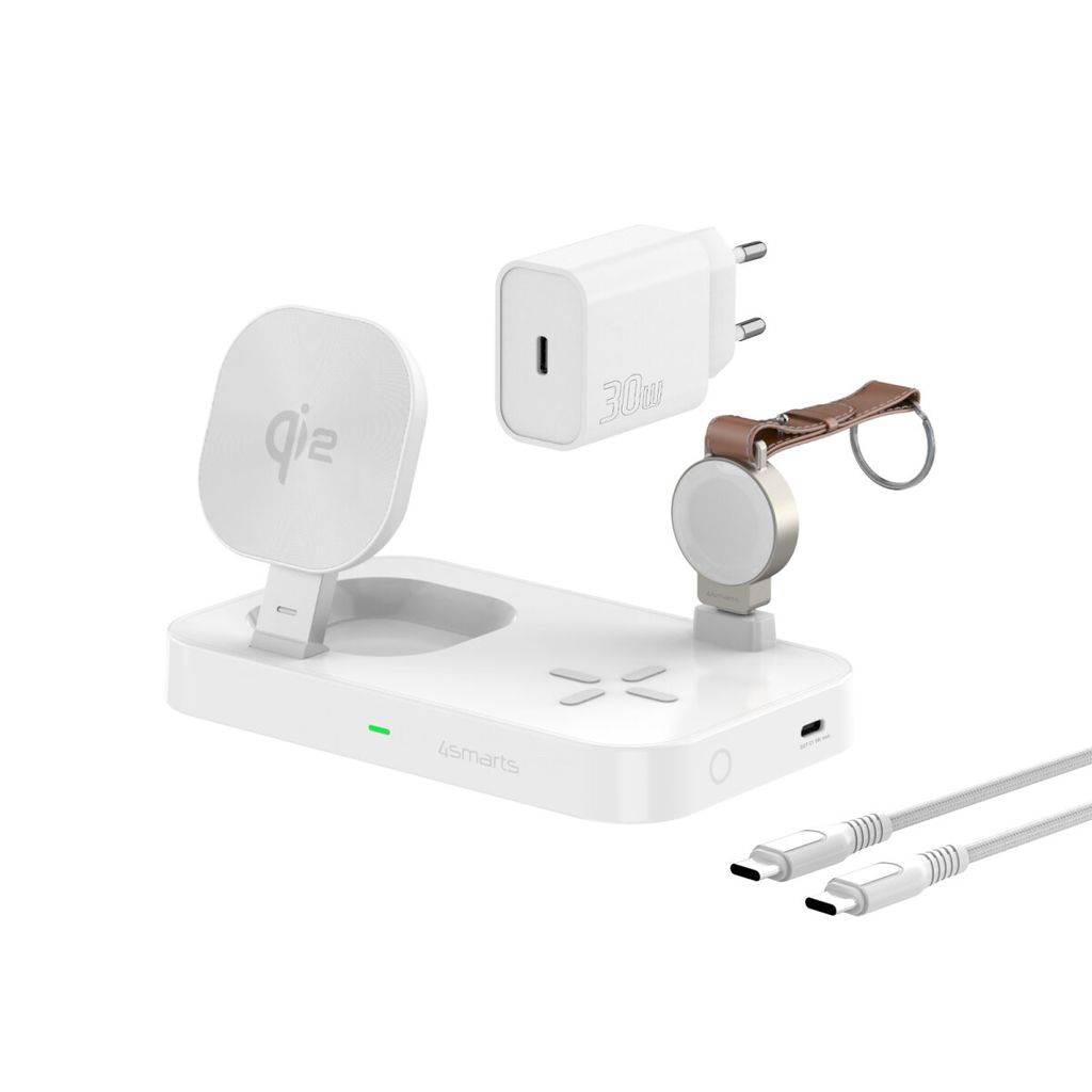 4smarts Qi2 Ladestasjon Trident for Smarttelefon / Apple Watch - Hvit