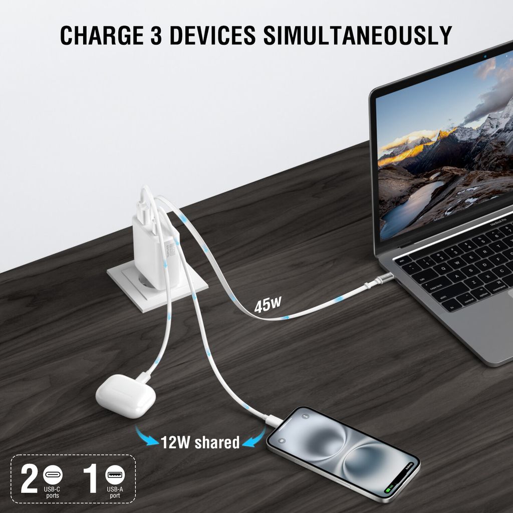 4Smarts PDPlug Jojo 65W vegglader PD GaN med uttrekkbar USB-C-kabel – hvit