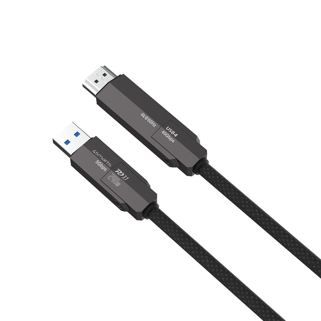 4Smarts ComboCord USB4/USB-C till HDMI/USB-C kabel 240W, 1.5 m – svart