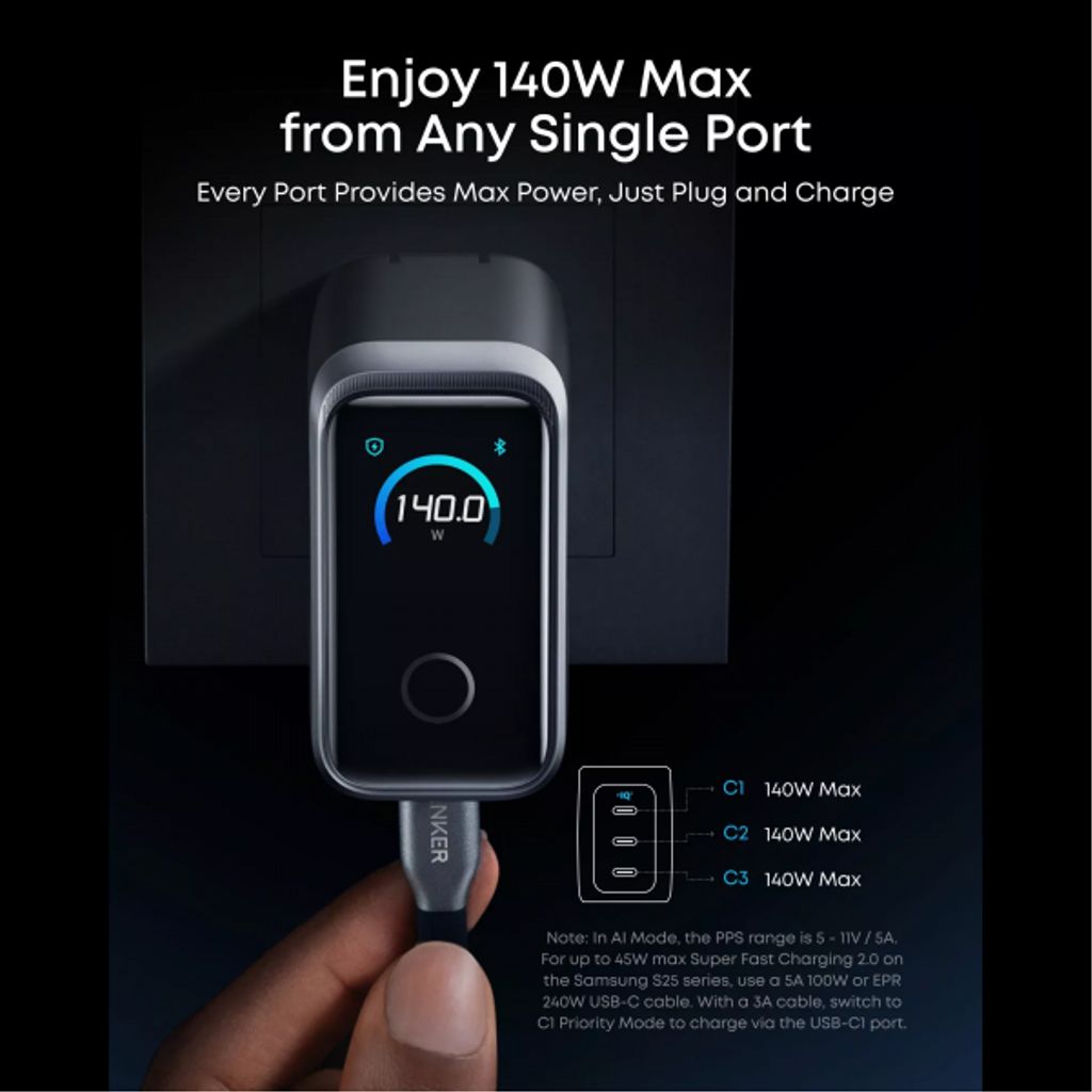 Anker Prime wandlader 160W 3xUSB-C – Grijs