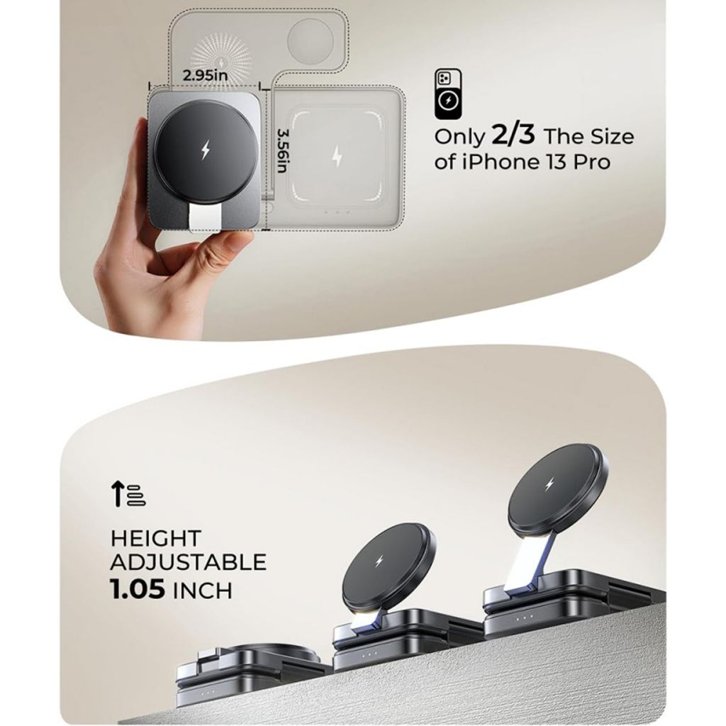 Lisen W103 3-i-1 trådlös laddare för MagSafe/Apple Watch/AirPods – Svart