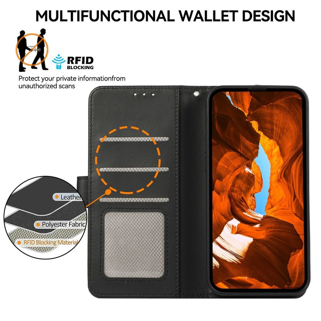 Xiaomi Poco C85x 5G/Redmi A7 Pro Plånboksfodral RFID-blockerande - Svart