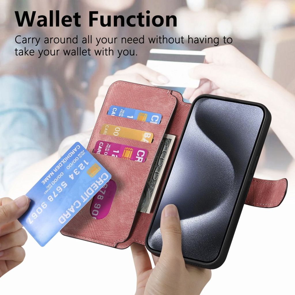 CASENEO iPhone 13 Pro Max Lompakkokotelo Irrotettava Lompakko – Vaaleanpunainen