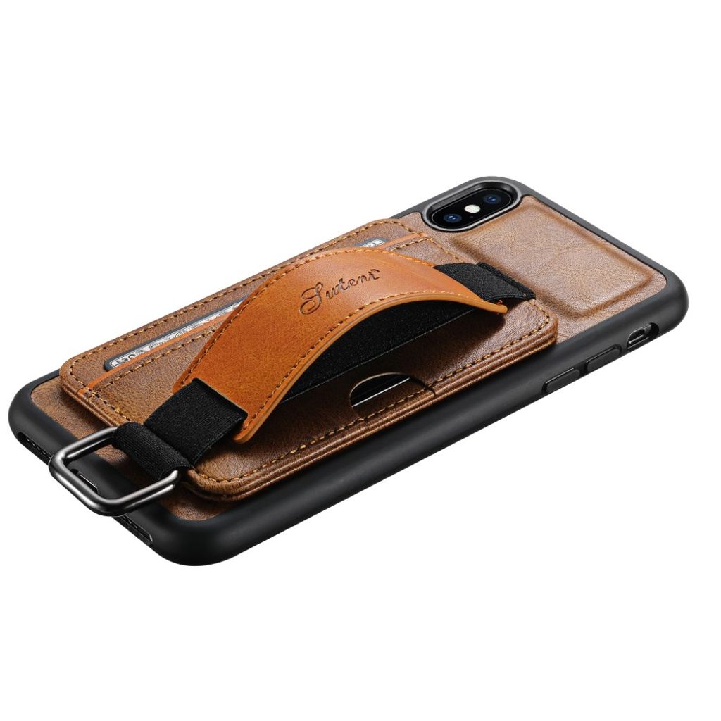 SUTENI iPhone XS Max Cover Kortholder & Kickstand – Brun