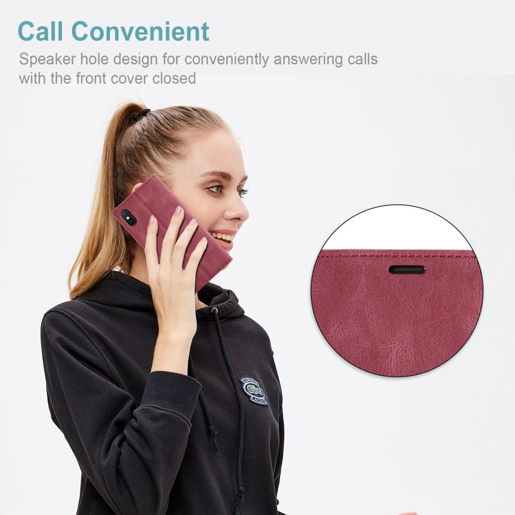 AUTSPACE iPhone X/XS Plånboksfodral RFID-blockerande Stativ – Röd