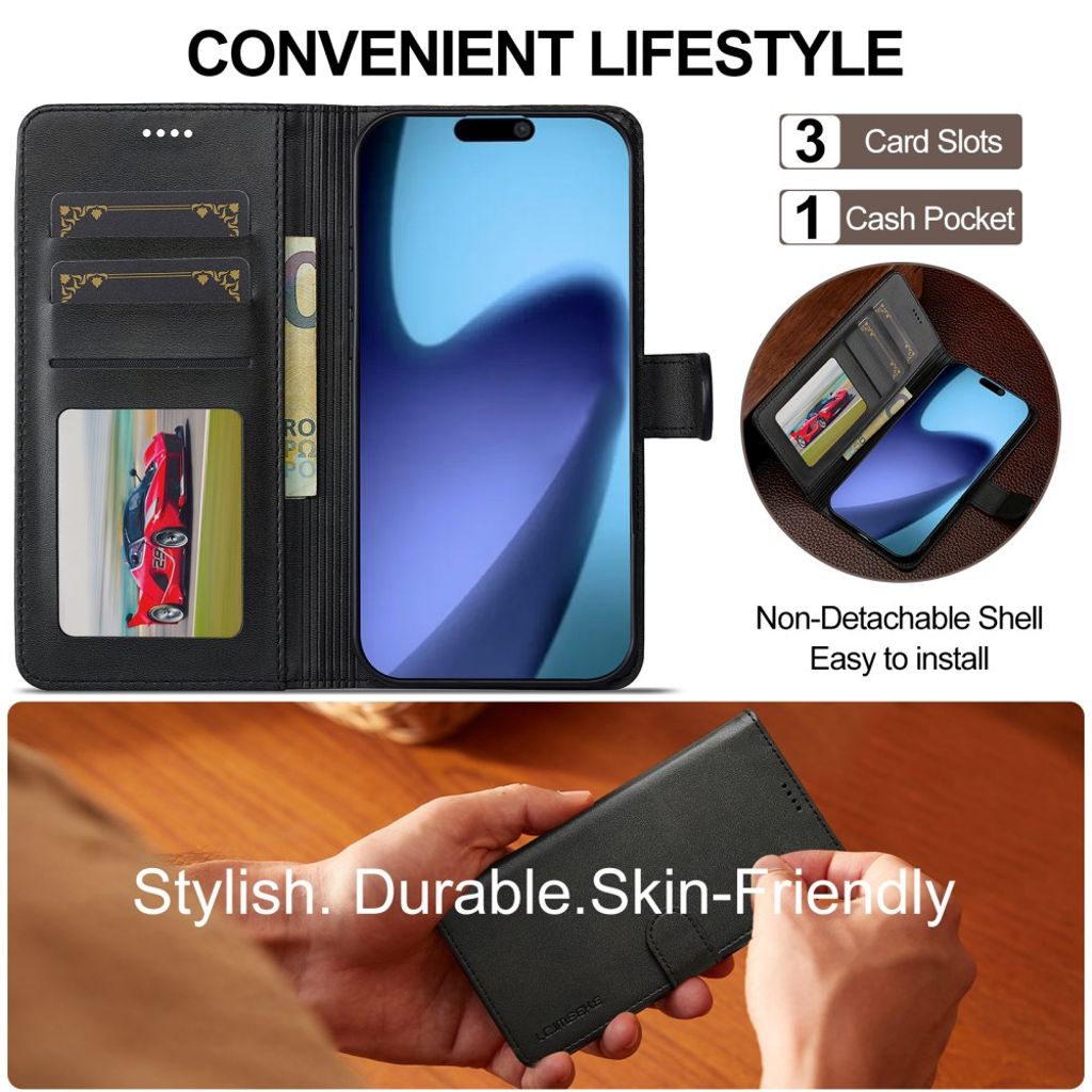 LC.IMEEKE iPhone Air Lompakkokotelo jalustalla - Musta