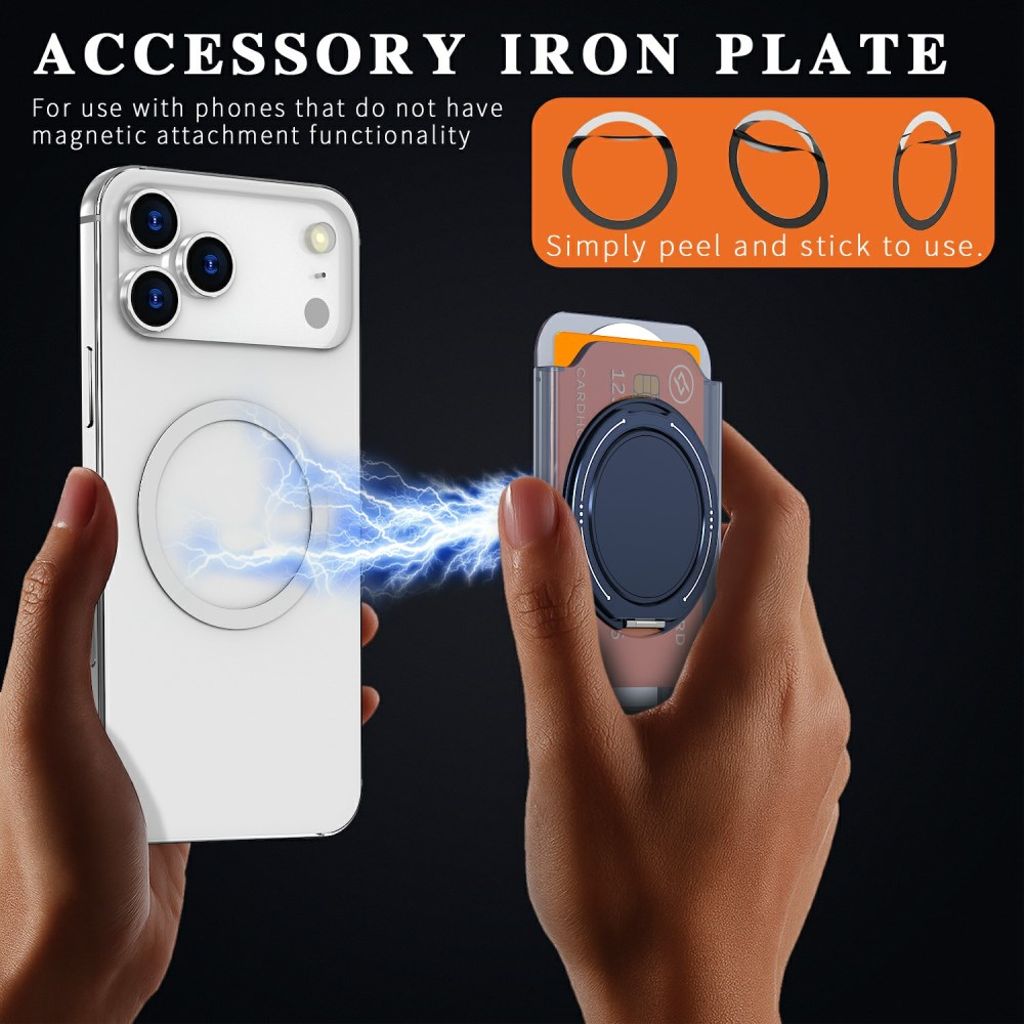 Magnetisk kortholder for mobiltelefon med ringstativ - gjennomsiktig blå